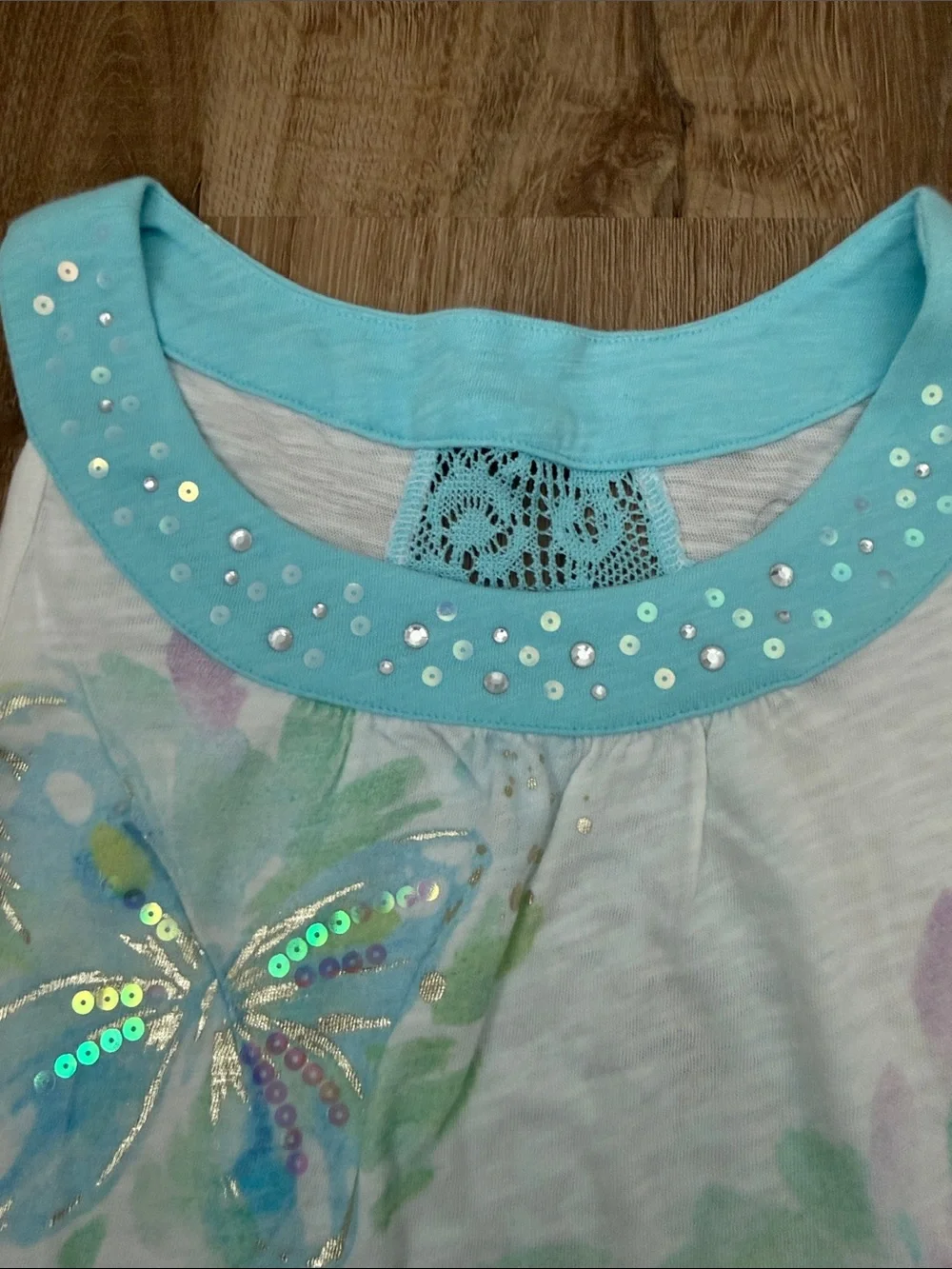Justice Girls' White Tank Top with Blue Butterfly Print